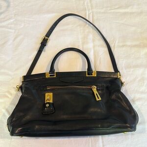 Prada black leather top handle tote with shoulder strap